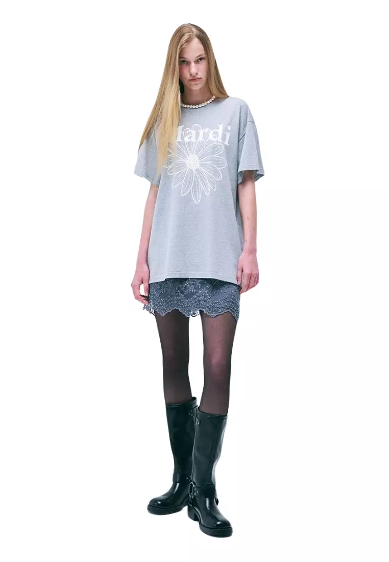 ●Mardi Mercredi●UNISEX TSHIRT FLOWERMARDI_GREY IVORY UNISEX TSHIRT FLOWERMARDI_GREY IVORY - MARDI MERCREDI