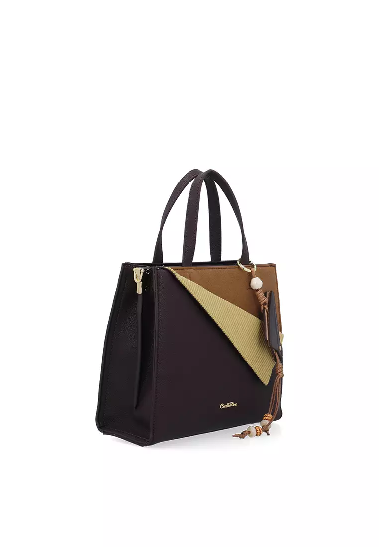 Ivy Charm Boxy Top Handle Bag - Dark Coffee