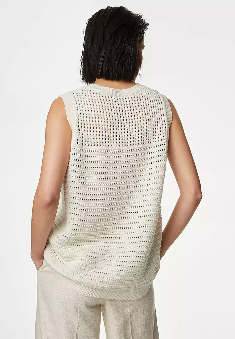 Cotton Rich Pointelle Knitted Vest