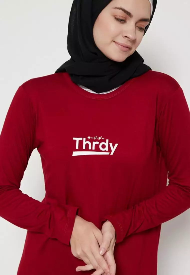 LTC12 mls thrdy merah maroon kaos tangan panjang hijab