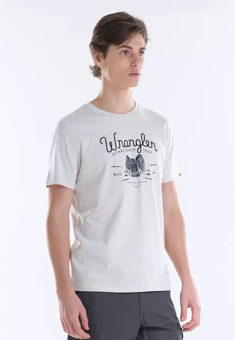 Logo Print T-Shirt for Mens in Oatmeal Color