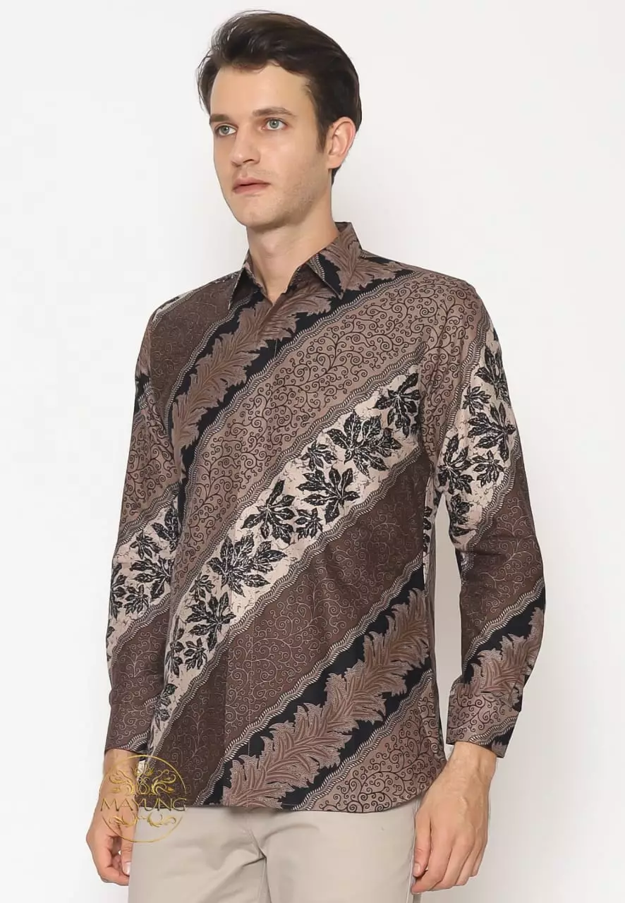 Pancapana Coklat Kemeja Batik Pria Premium Slimfit Modern Lengan Panjang