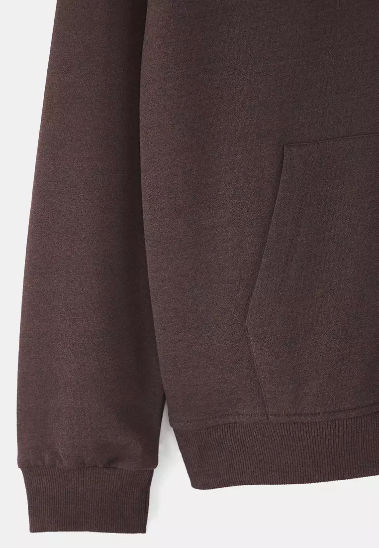 Dark Brown Oversize/Wide Cut Hooded Fleece/Warm Sweatshirt Tmnaw23Sw00195