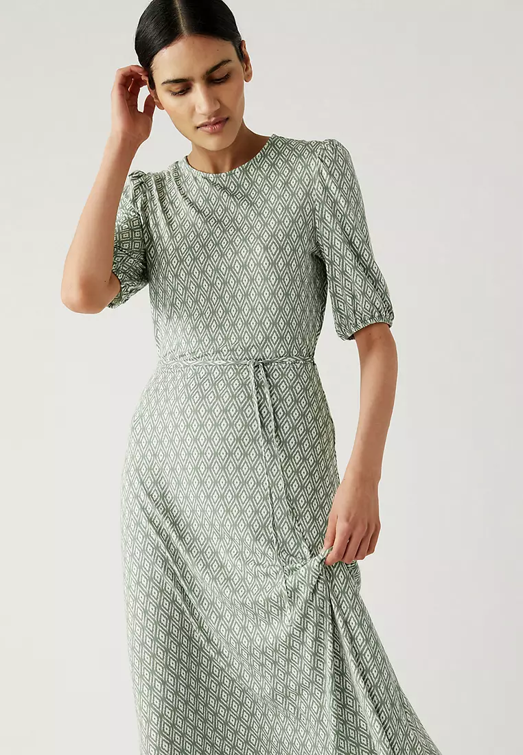 Jual Marks Spencer Jersey Printed Belted Midi Tea Dress Original Zalora Indonesia