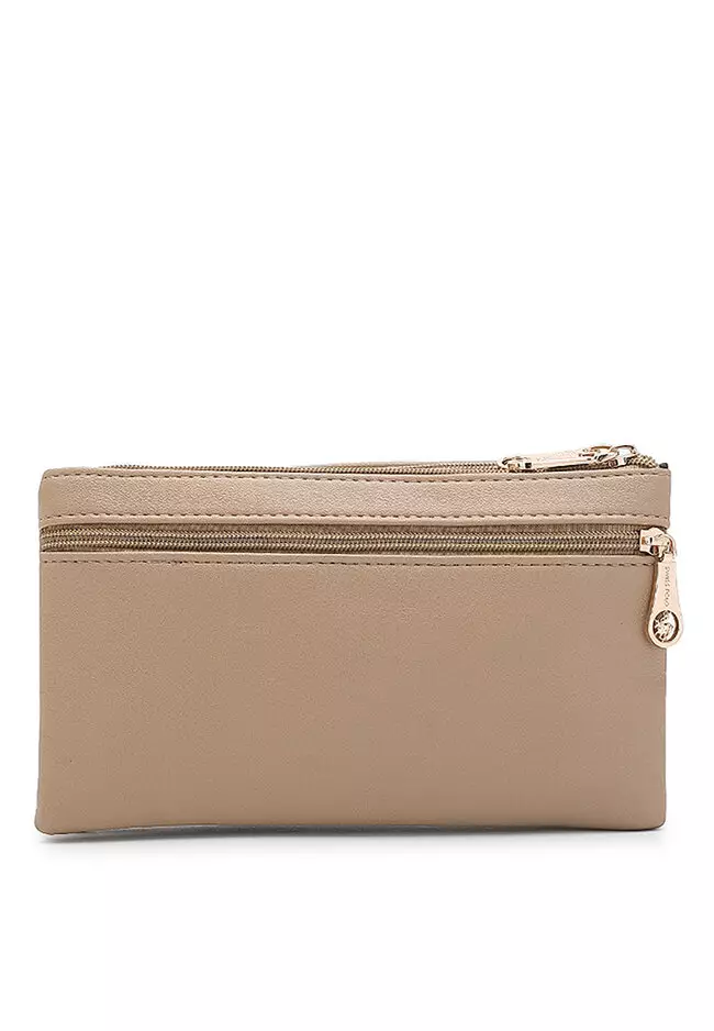 Faux Leather Sling Bag / Crossbody Bag / Wristlet (Tas Selempang Wanita / Dompet Gelang) - Cokelat