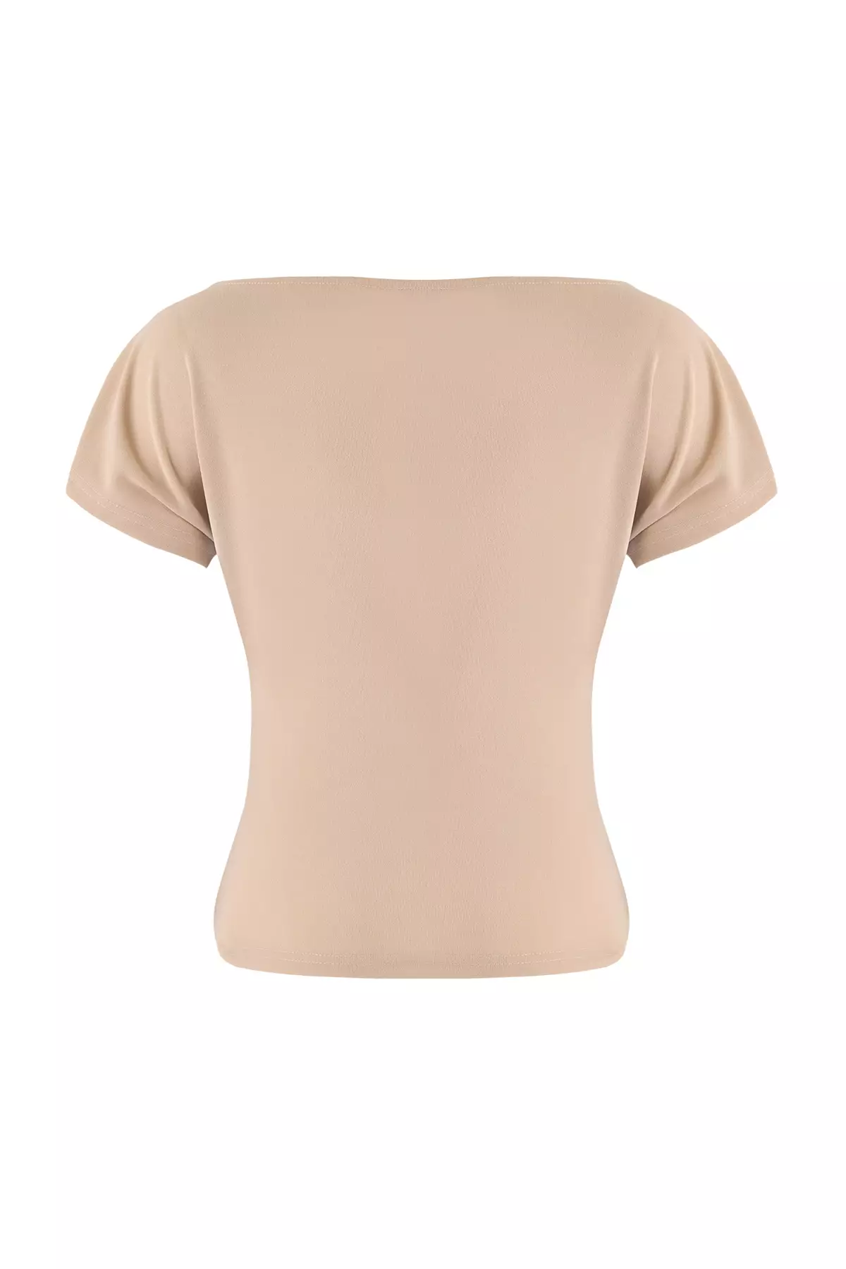Stone Fitted/Bodycon Boat Neck Low Arm Short Sleeve Scuba Crepe Knitted Blouse Twoss26Bz8