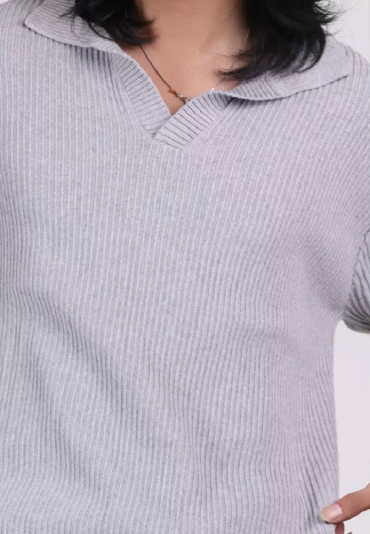 Emba Denim - Elon Kaos Pria Polo Knit Regular Fit  Light Grey