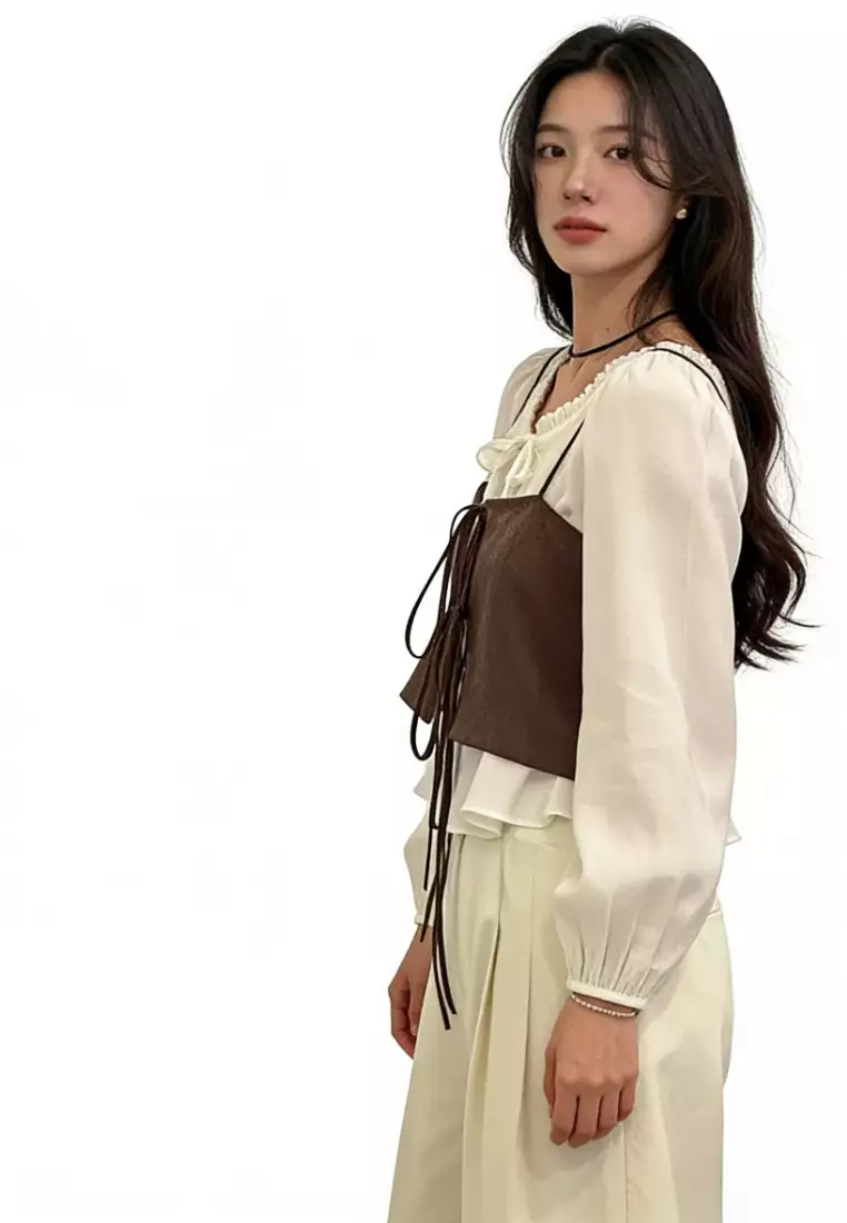 Square Neck Tie Front Camisole CA26031915BW