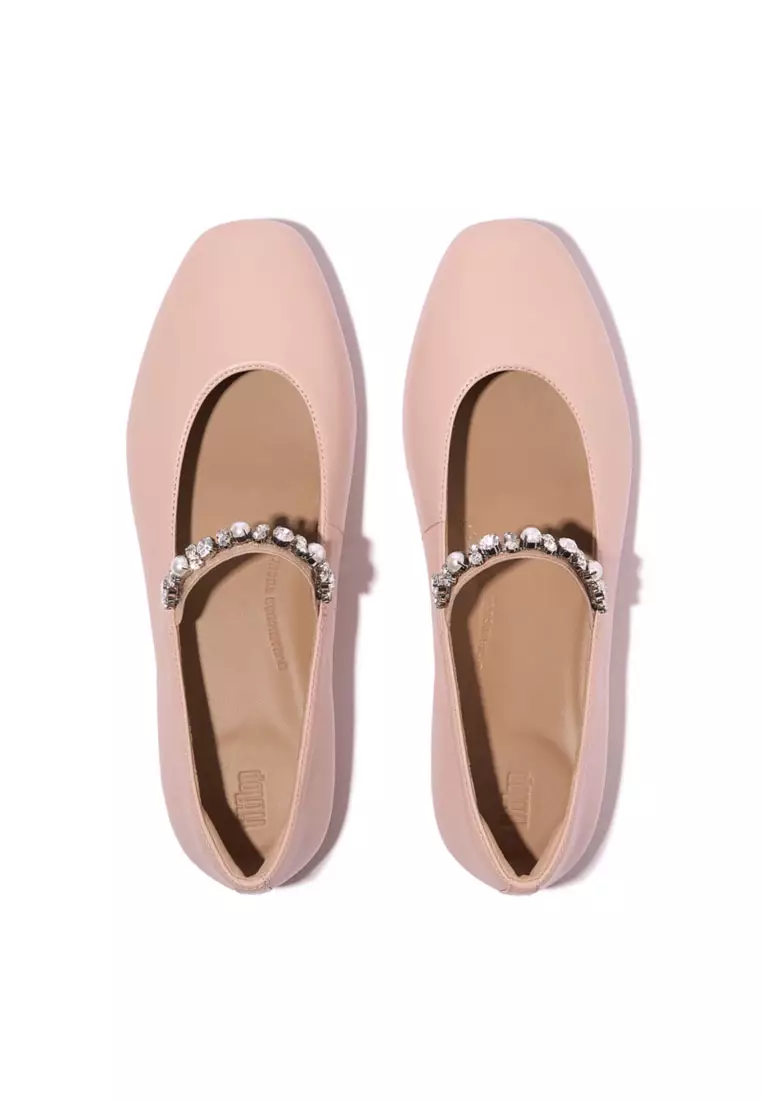 DELICATO Women's Pearls & Crystal Leather Ballet Flats  - Faded Blush (A0Q-D72)