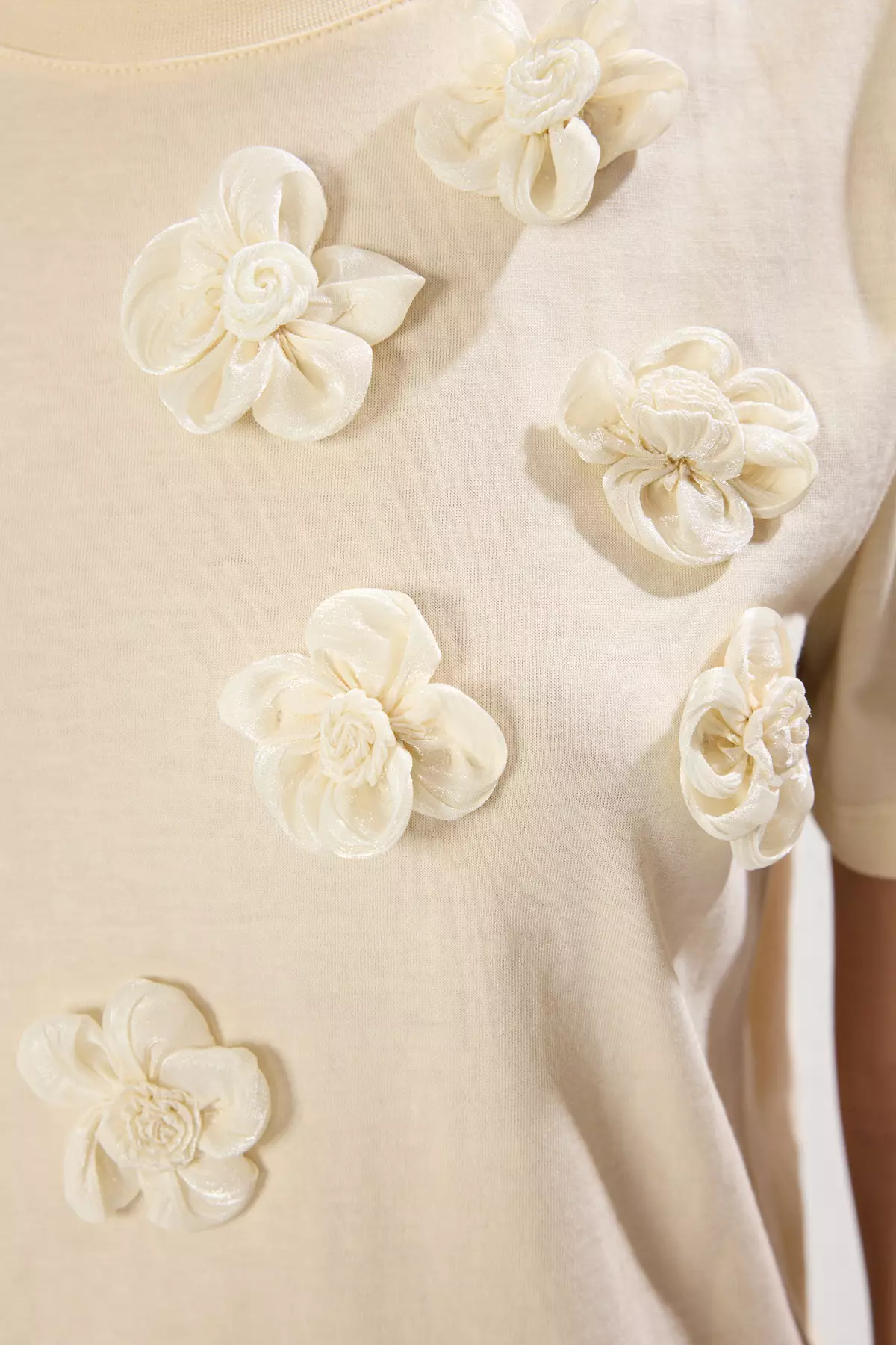 Light Stone 100% Cotton Accessory Flower Detailed Regular/Normal Pattern Knitted T-Shirt TWOSS25TS00026