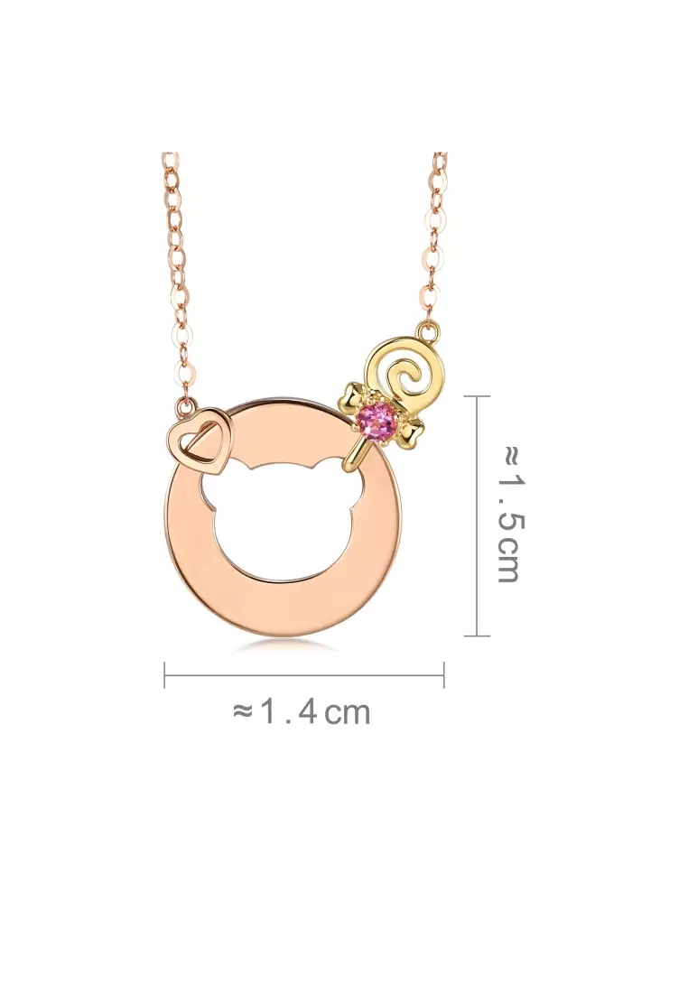 Delicate Gold 18K Yellow & Rose Gold Open Teddy Bear Ruby Necklace for Women 92100N