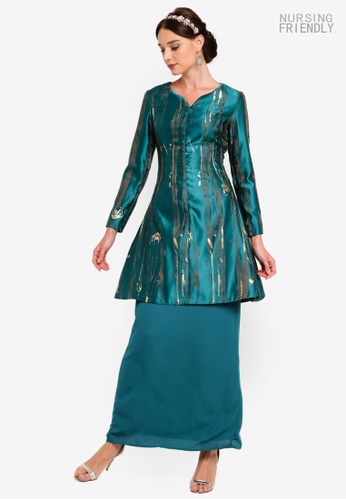Abstract Jaquard Fit And Flare Tunic Set from Zalia in Green and Gold