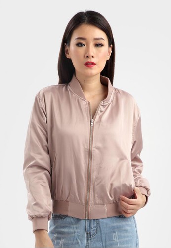 Button In Pocket Bomber Jacket Dusty Pink