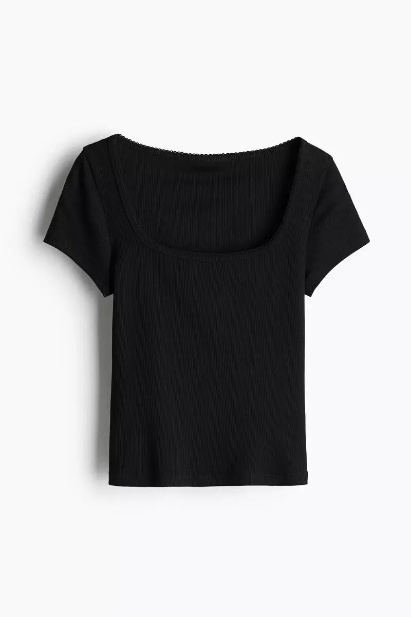 Picot-trimmed ribbed T-shirt