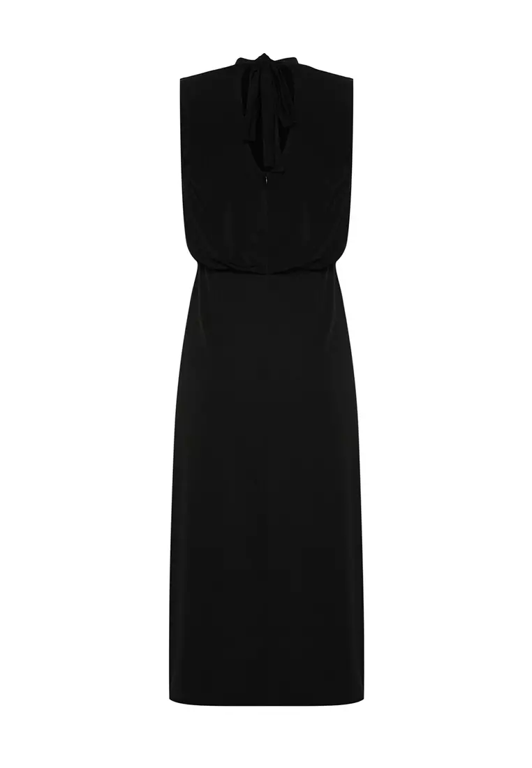 Sleeveless Mock Neck Slit Midi Dress