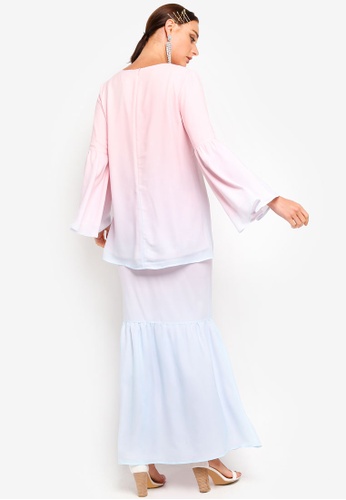 Buy Flare Sleeves Top Set from Zalia in Pink and Blue at Zalora