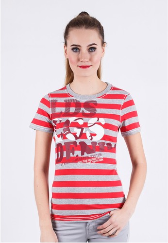 LGS - Slim Fit - Ladies T-Shirt - Red/Gray - Striped.