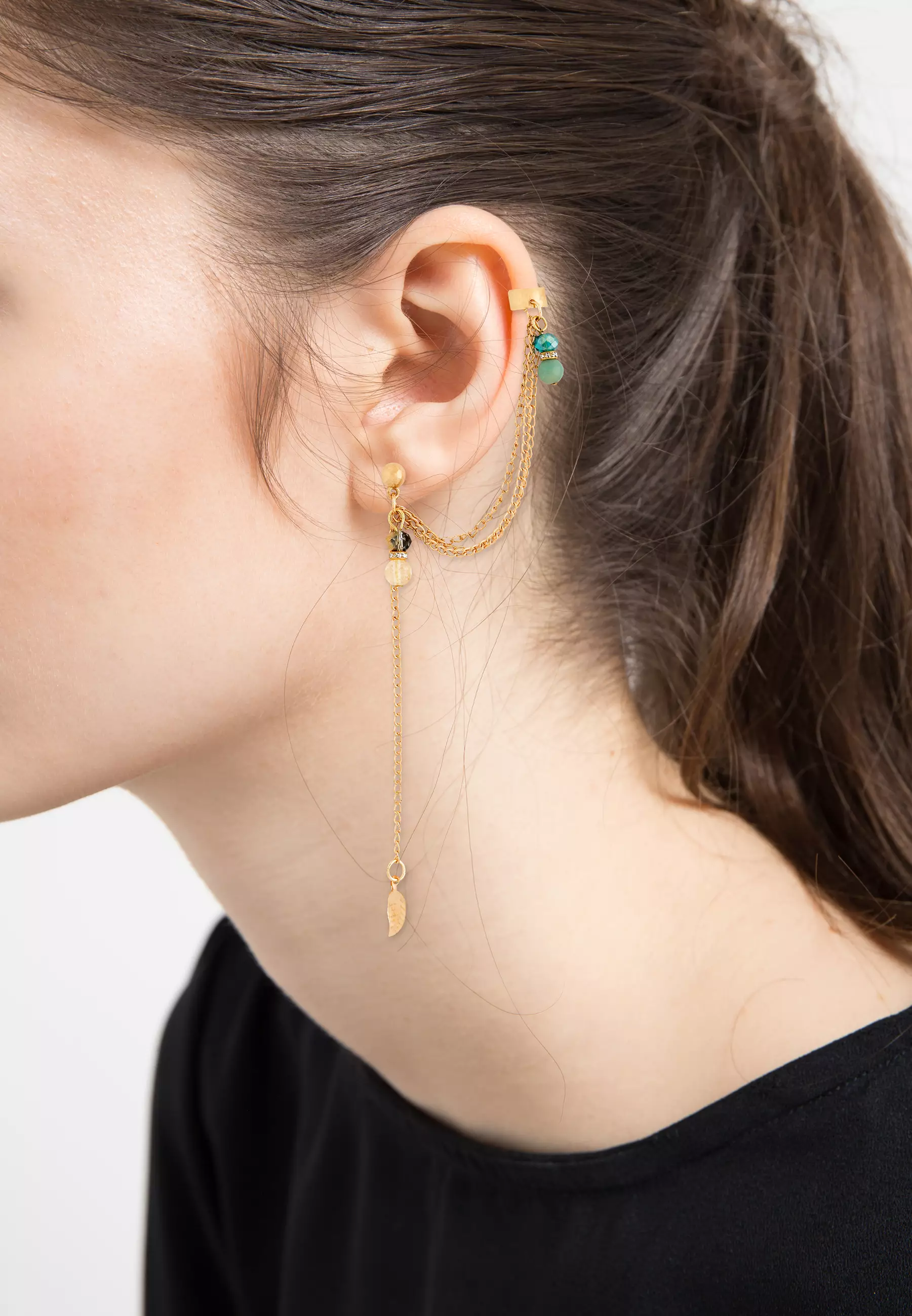Utopia Ear Climber with Amazonite & Golden Rutilated