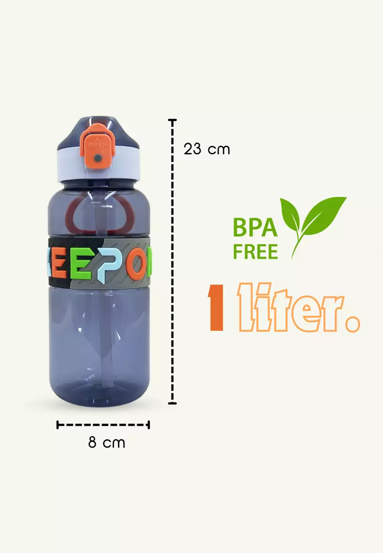 Wakakids Botol Minum Plastik Olahraga Portable Sport Cup Water Bottle Keep On 1 Liter K3208 Venjr Hitam