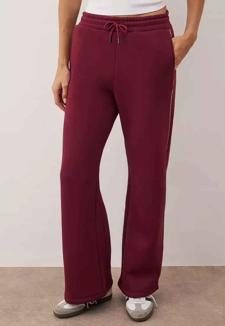 Burgundy Thick Ribbed Zippered Hooded Oversize/Wide Cut Knitted Tracksuit Set Twoaw26Em