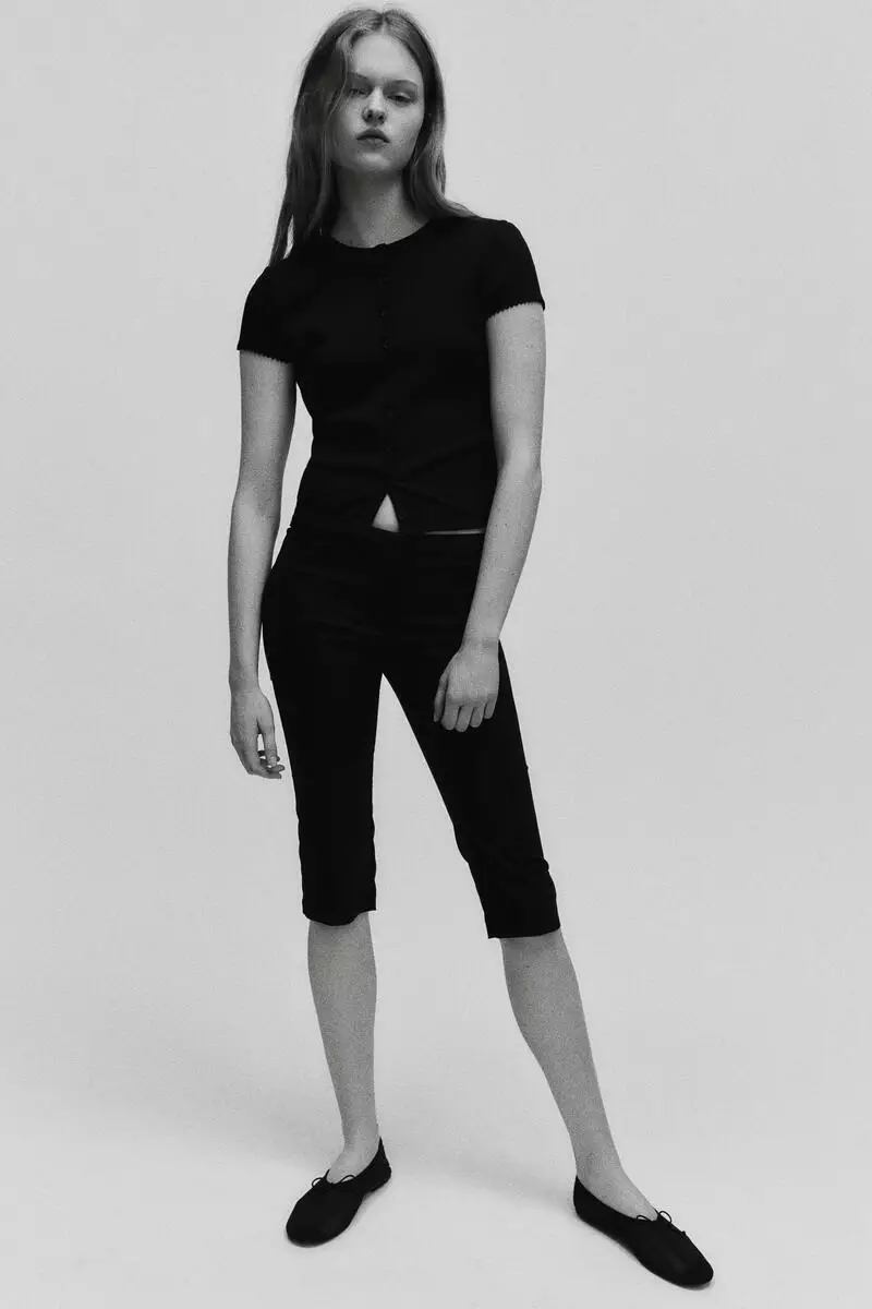 Ribbed button-front top