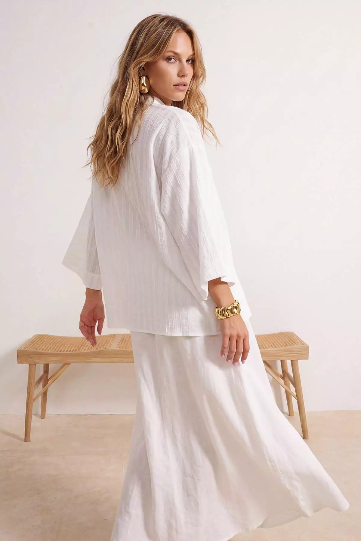 White Woven Sheer Oversized Beach Shirt Tbess26Go6