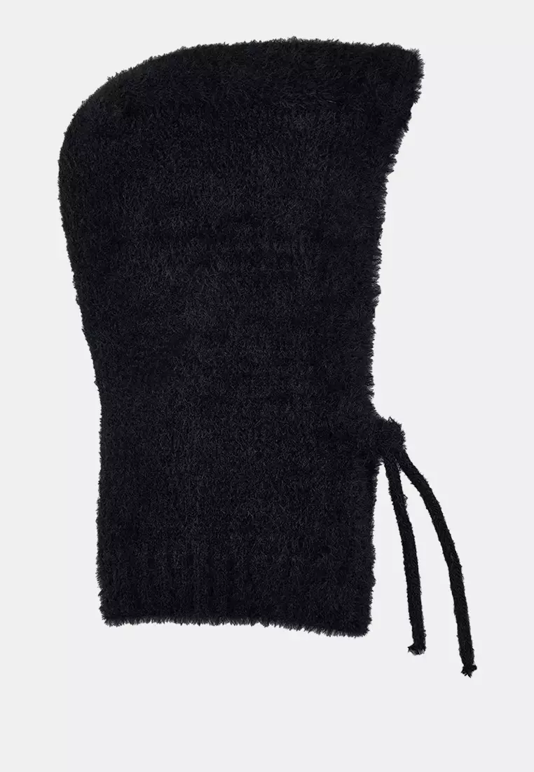 Soft Textured Tie-Up Head-Wrapping Balaklava Knitwear Beanie