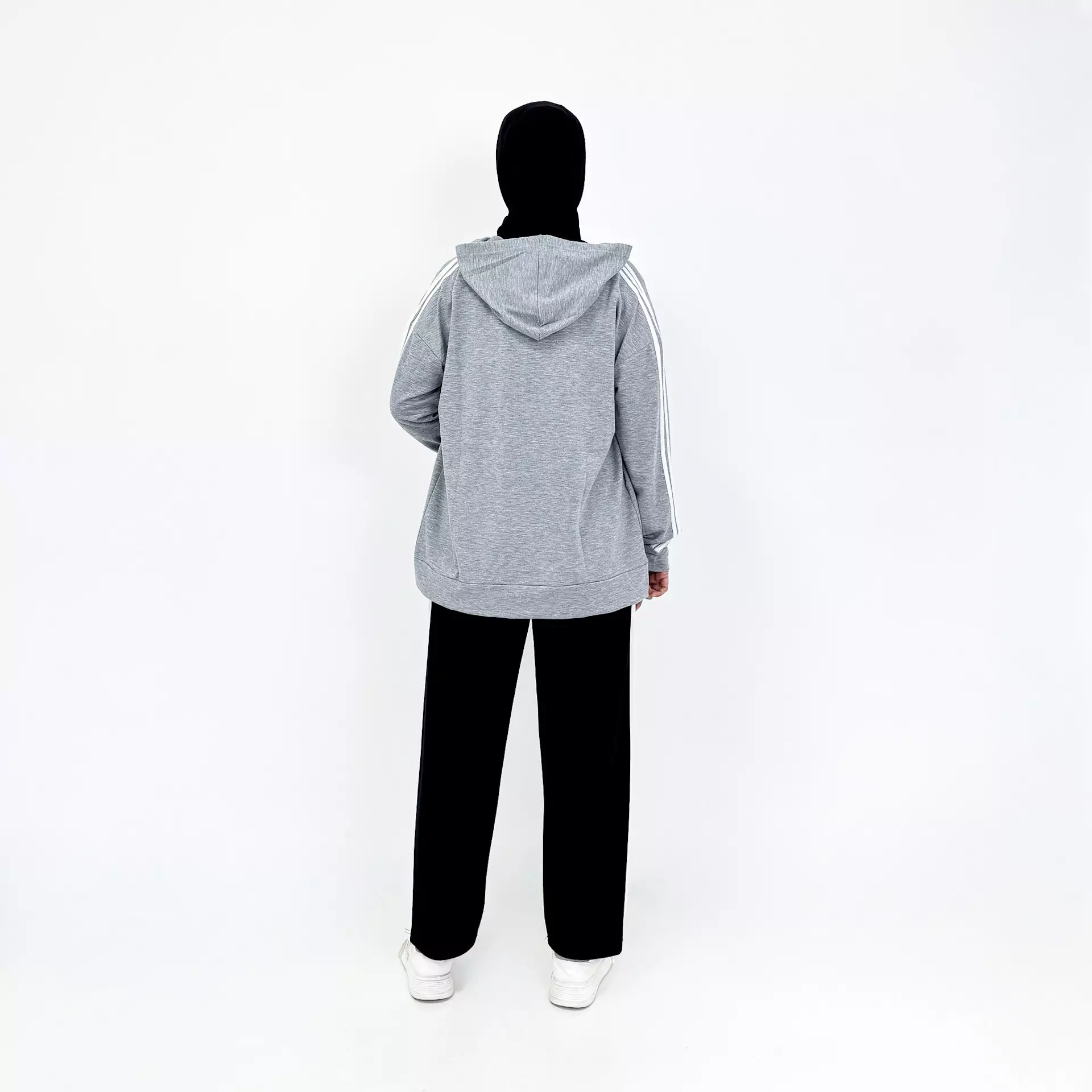 Set Training Mandasya | Setelan Jaket Olahraga Panjang ABU - HITAM