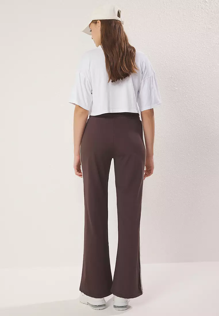 Brown Striped Diver/Scuba Fabric Sports Knitted Sweatpants THMSS25EA00006