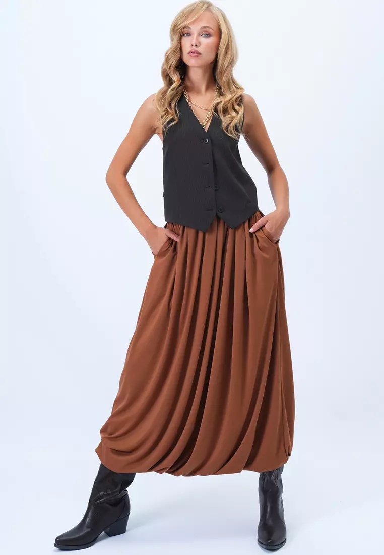 High Waist Bubble Midi Skirt