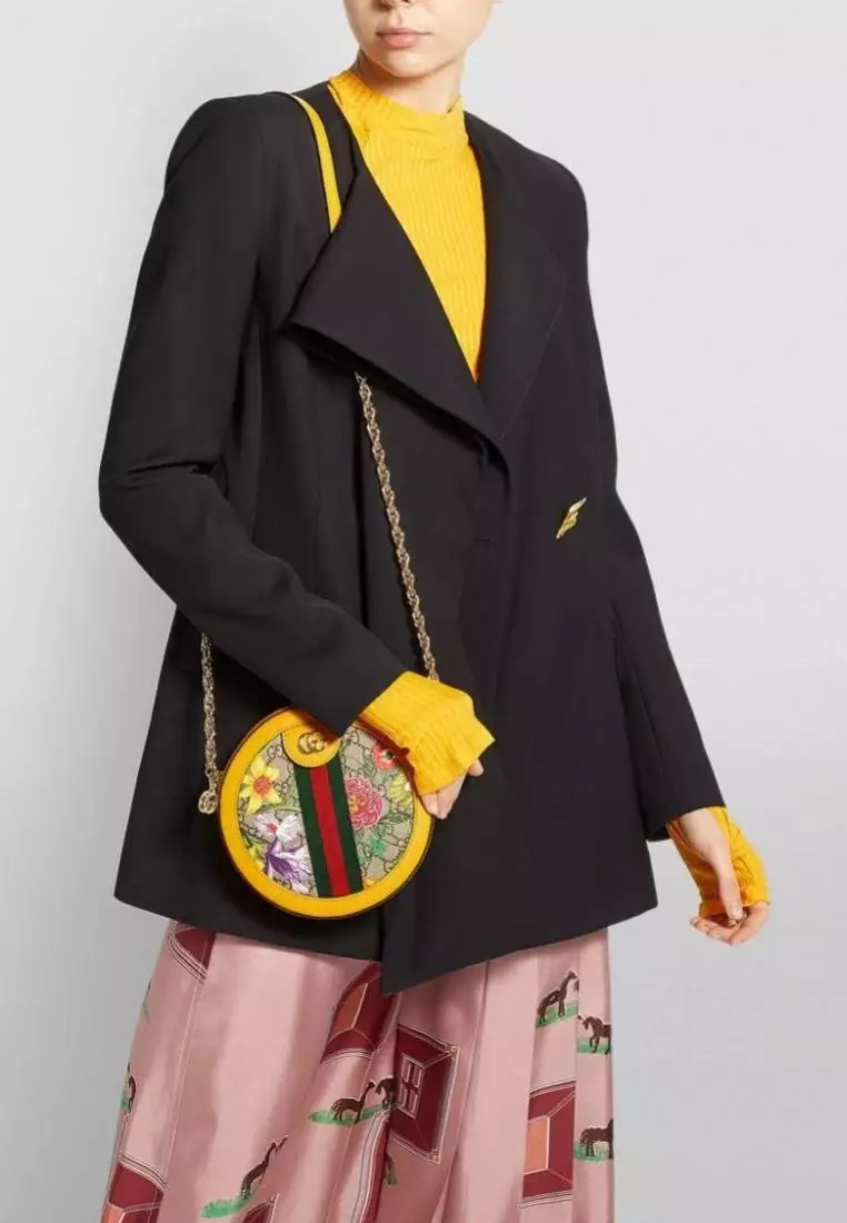Gucci Ophidia Mini Round Yellow Flower Shoulder Bag