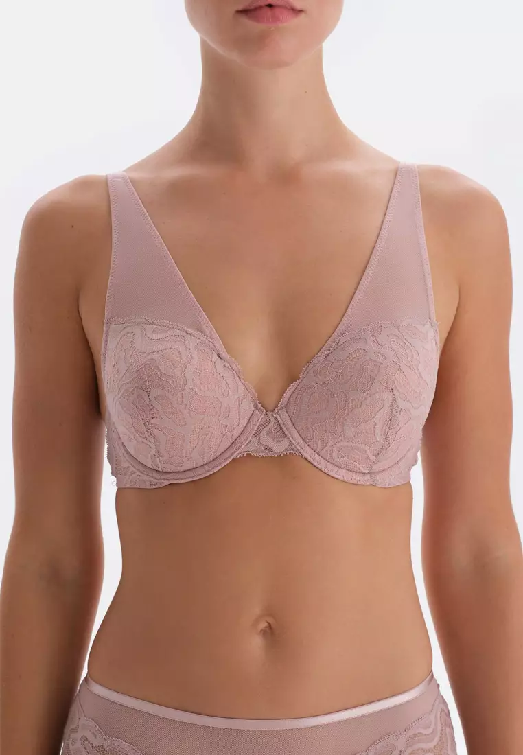 Soft Pink Non-Padded Bra, Geometric Printed, Minimizer, Underwire, Underwear for Women