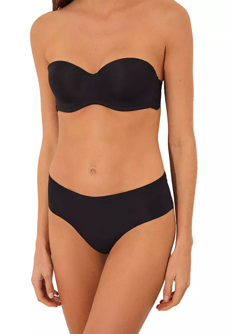 Wide Brazilian Microfibre And Black Lace Panty