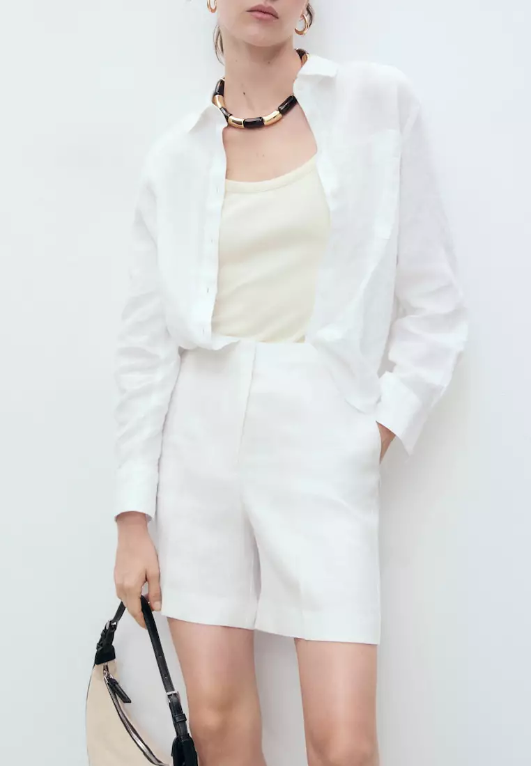 Straight Mid-Rise Linen Shorts