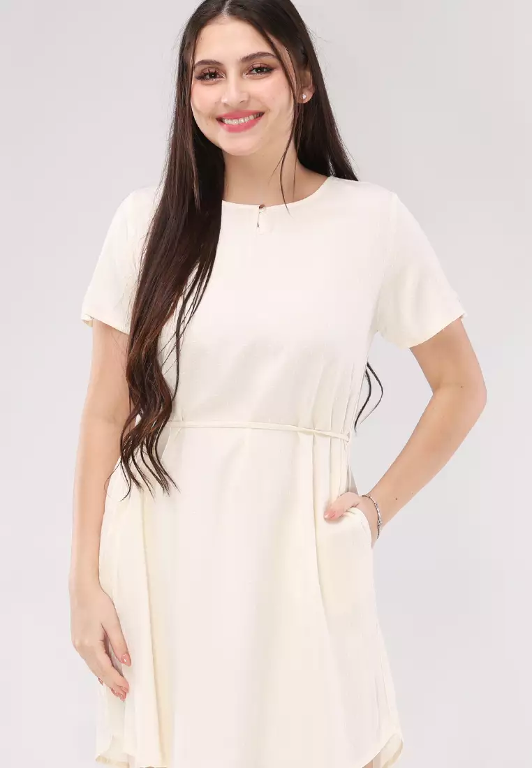 Textured Woven Short Sleeves Dress