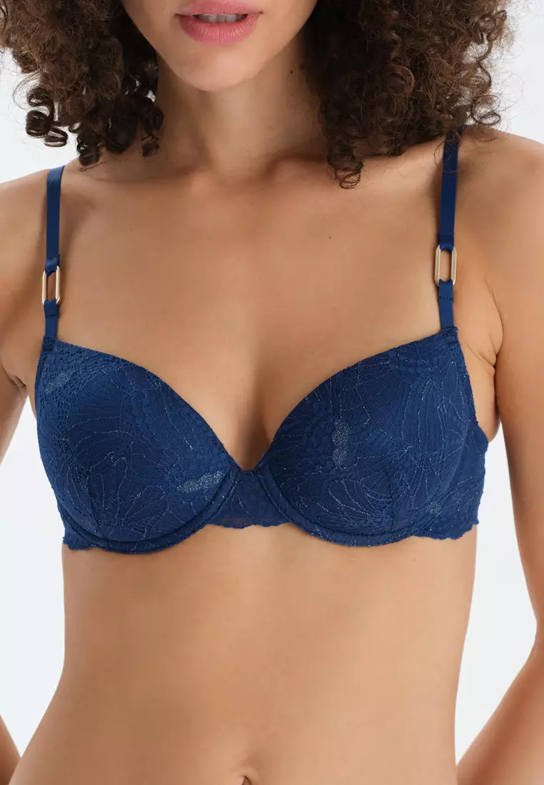Navy Non-Padded Bra, Floral, Regular, Non-Padded, Underwire, Underwear for Women