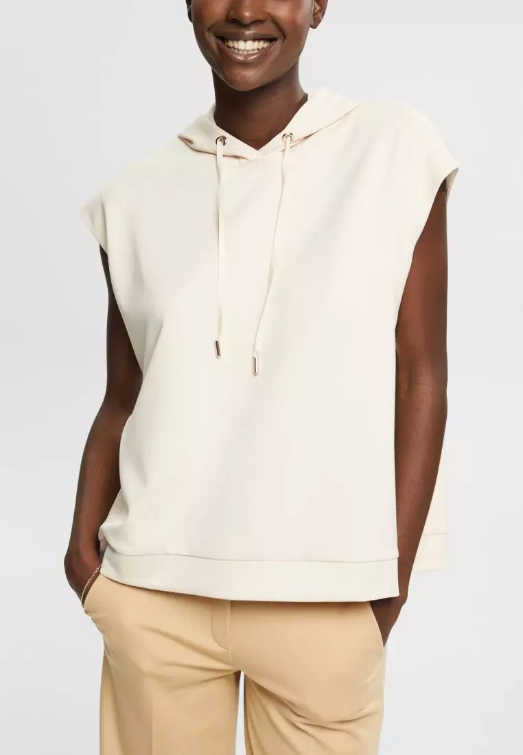 White sleeveless hoodie women's shop