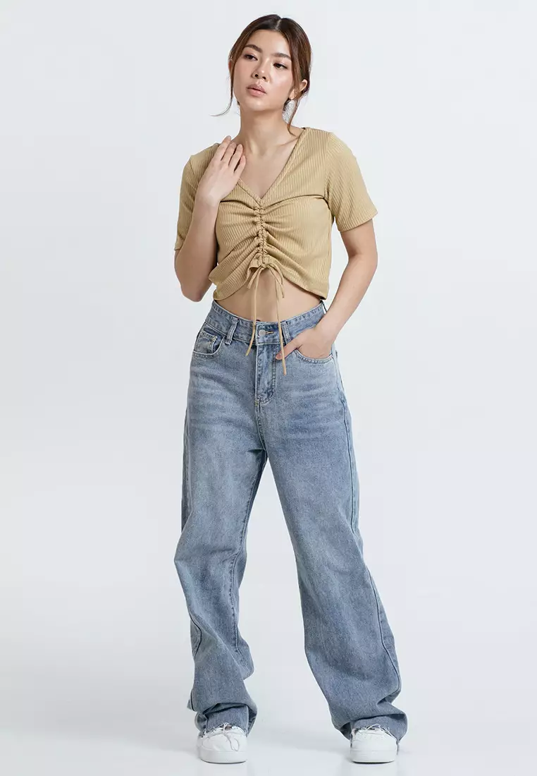 Ruched Front Knit Top in Mustard