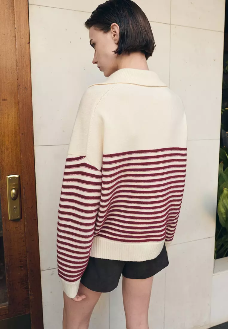 Striped Polo-Neck Sweater