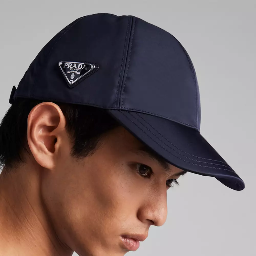 Jual Prada Re-Nylon Enamel Logo Side Baseball Cap Navy Men