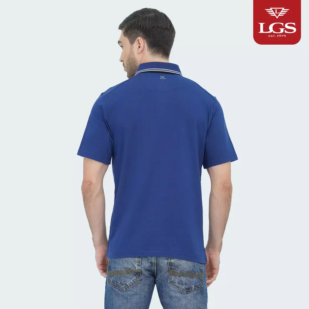 LGS - Polo Shirt Pria - Pocket - Regular Fit - Multi - Aksen Garis - 3 Kancing Aktif - Katun - Biru - CWS.225.C3517.01.C