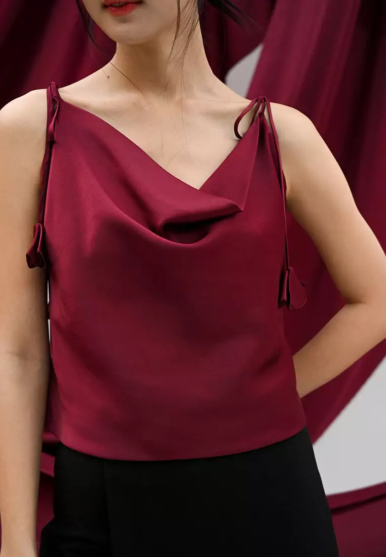 Petal Draped Tank Top in Maroon