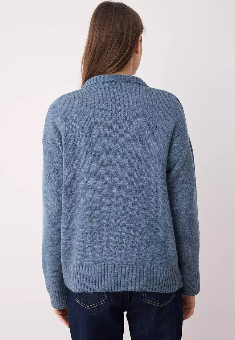 Indigo Wide Fit Soft Textured Knitwear Sweater