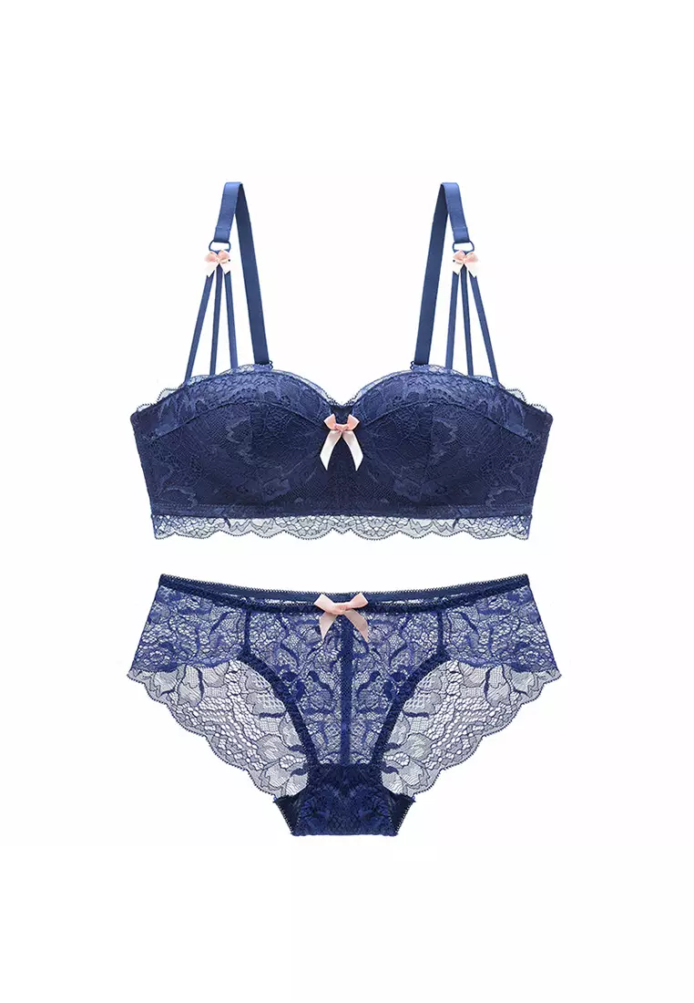Buy ZITIQUE Women's Japanese Style Cute Half-cup Push Up Lingerie Set (Bra  And Underwear) - Blue in 2024 Online
