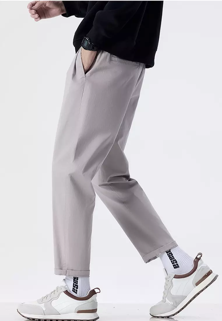 型男修身斜布褲