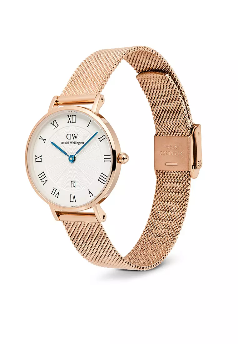 Petite 28mm Roman Numerals Date Melrose White Rose Gold Women Watch stainless steel watch DW Official Authentic Original