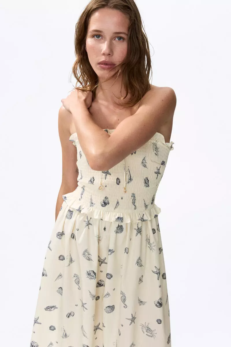 Smocked-bodice bandeau dress