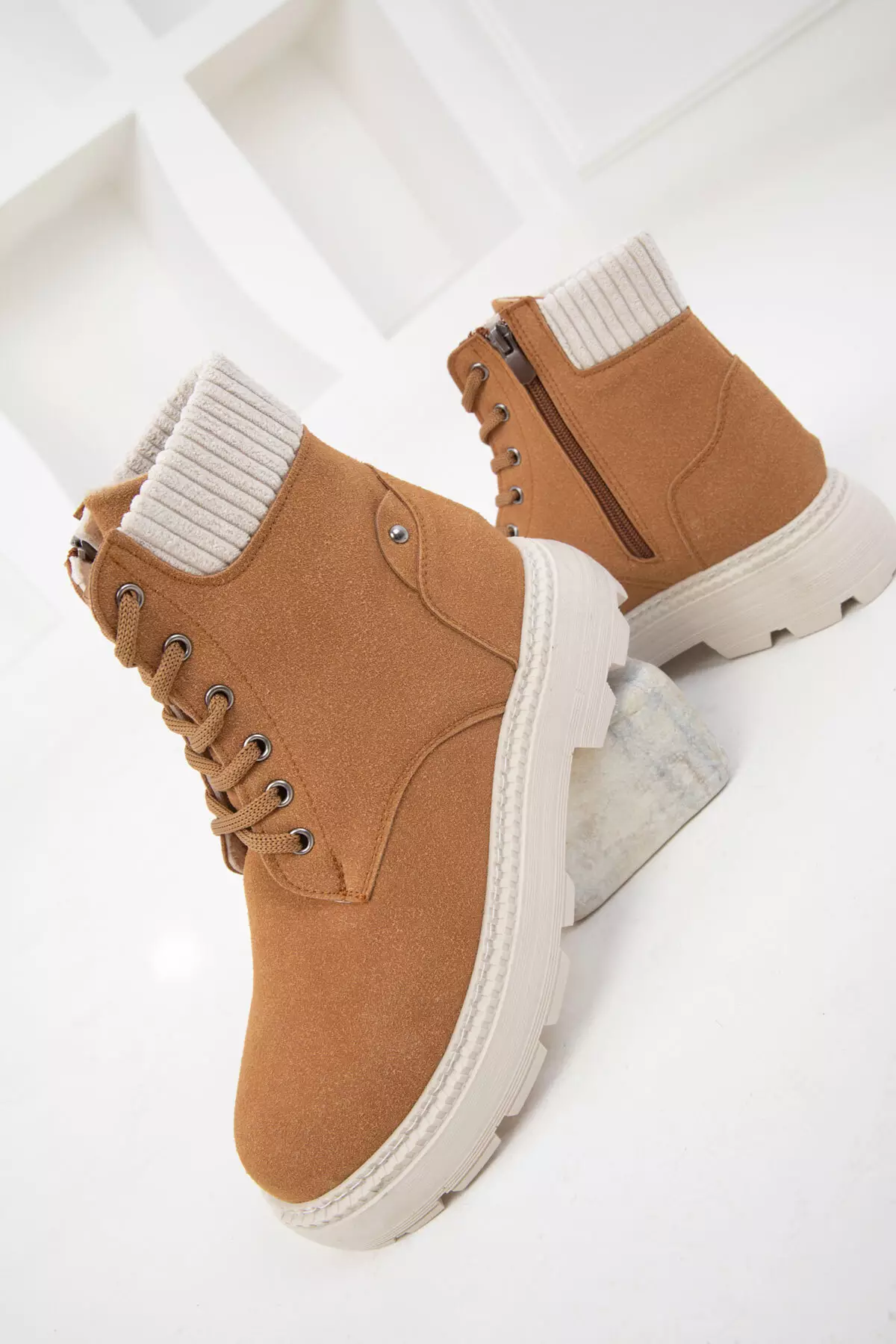 Tan Suede Women's Boots - 19948 Model Bootie