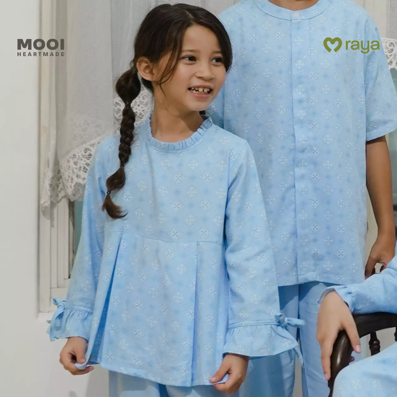 Mooi Setelan Anak Perempuan Raya Collection Daanya Tunik Set - Sky Blue