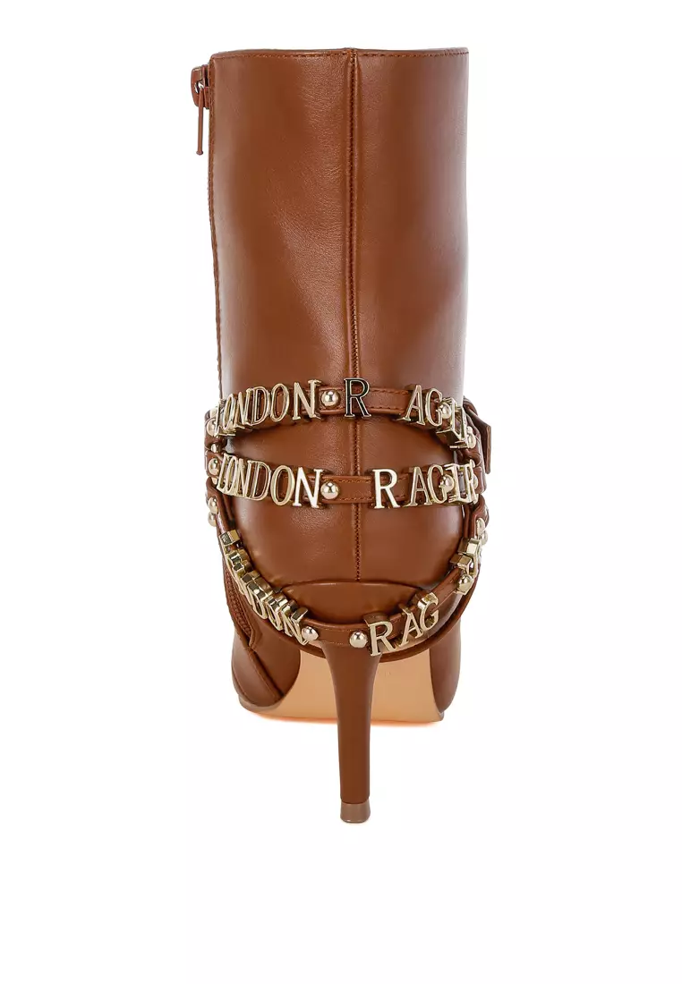 Harness Detail Stiletto Boots in Tan